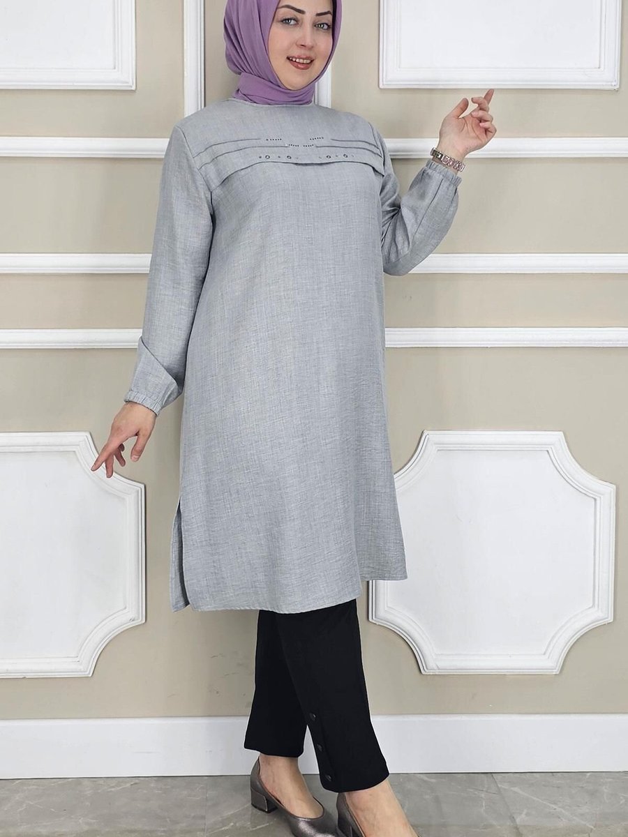 PYS Gri Taş Detaylı Tunik