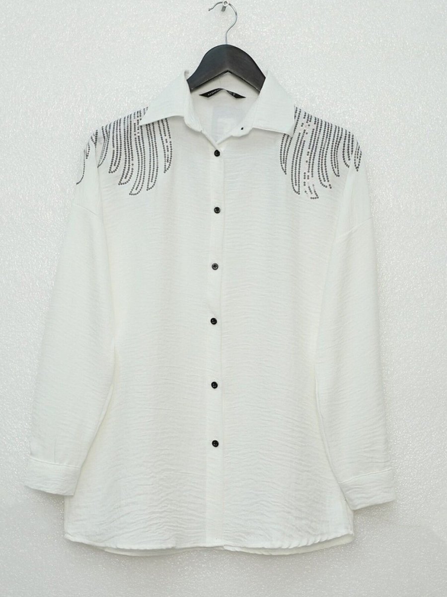 HİJABAYA Beyaz Desenli Pul Payet Tunik