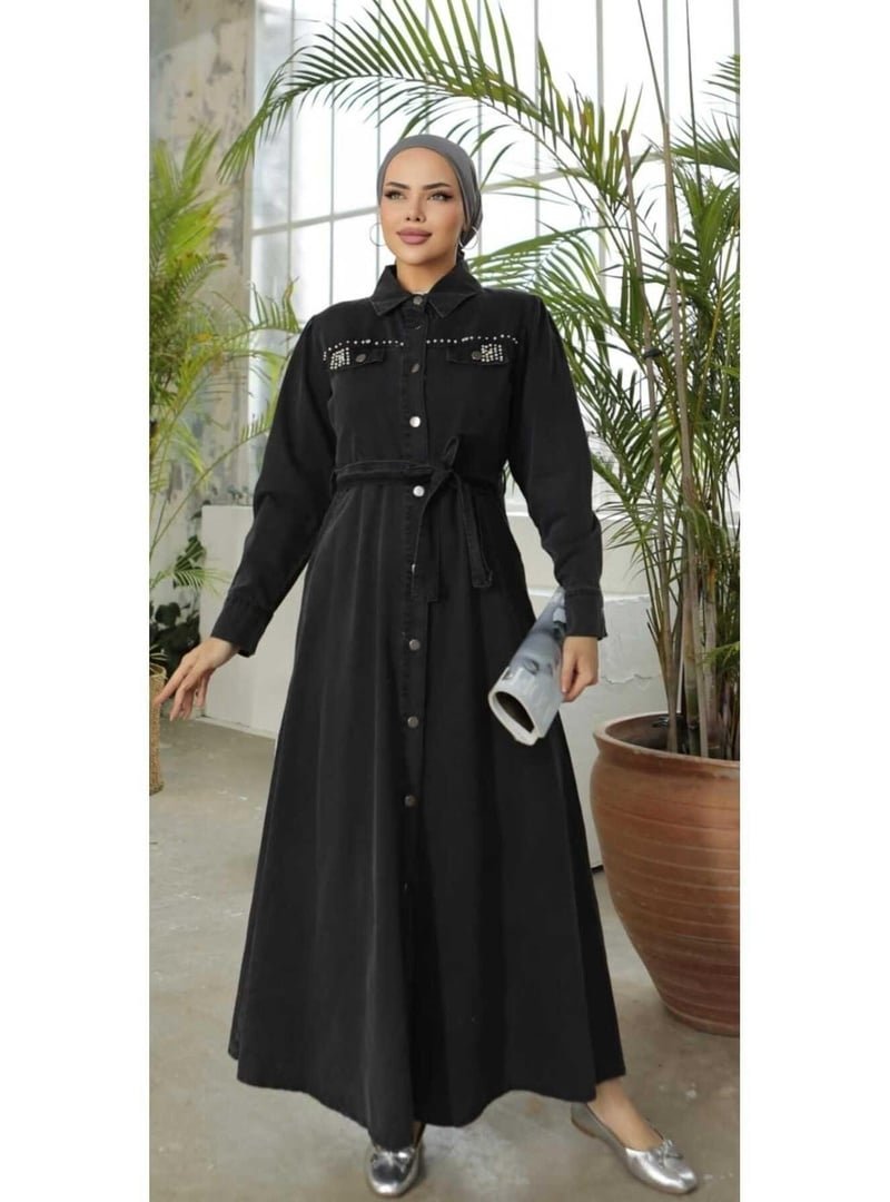 Harmatime butik Boncuk İşlemeli Düğmeli Kot Elbise