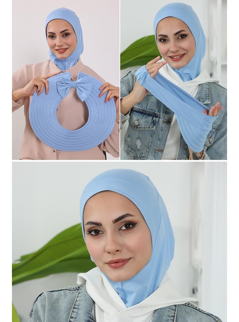 Aisha`s Design 1p Mavi 3'lü Tak Çık Bone,siperlik Ve Şapka Seti ,st