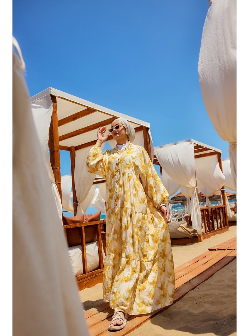 Locco Moda Sarı Fırça Desen Elbise