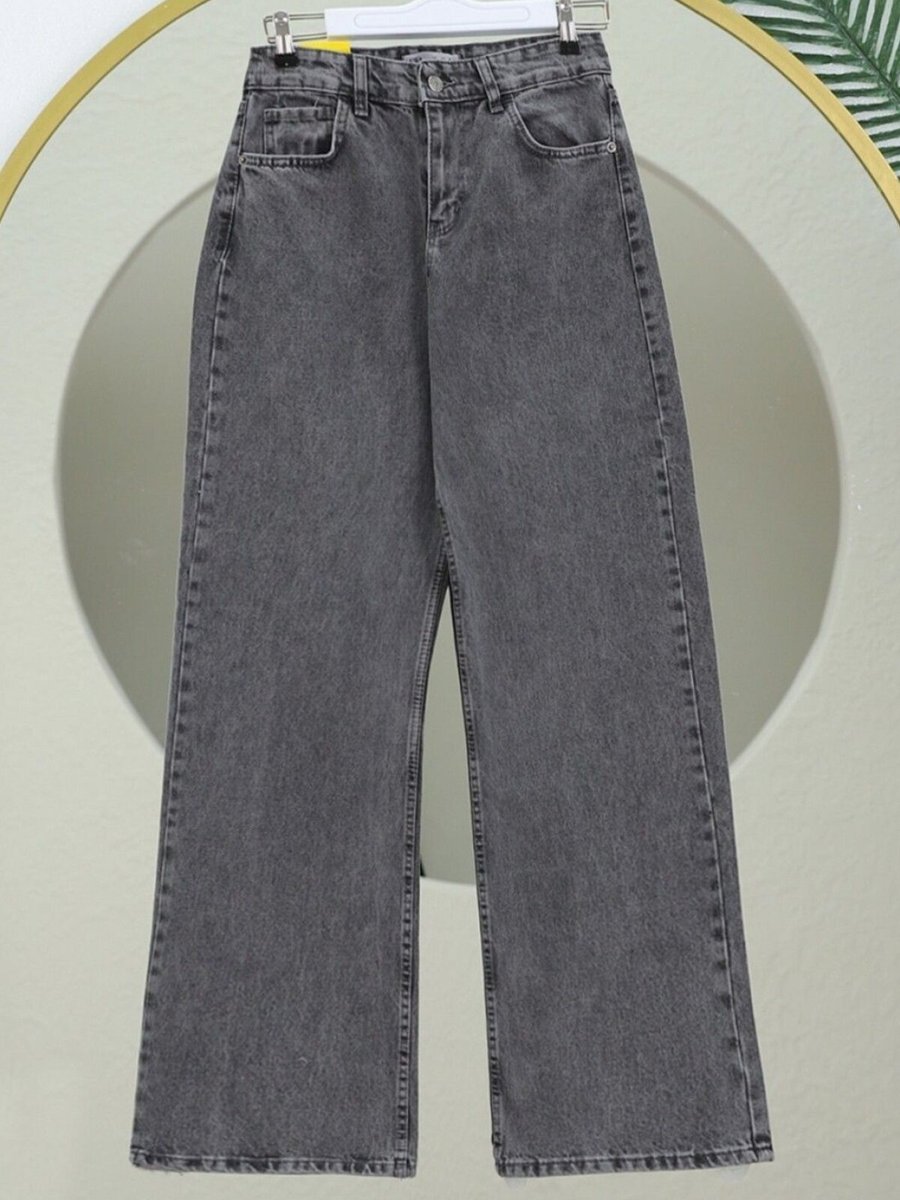 HİJABAYA Füme Çok Cepli Yüksek Bel Kot Pantolon