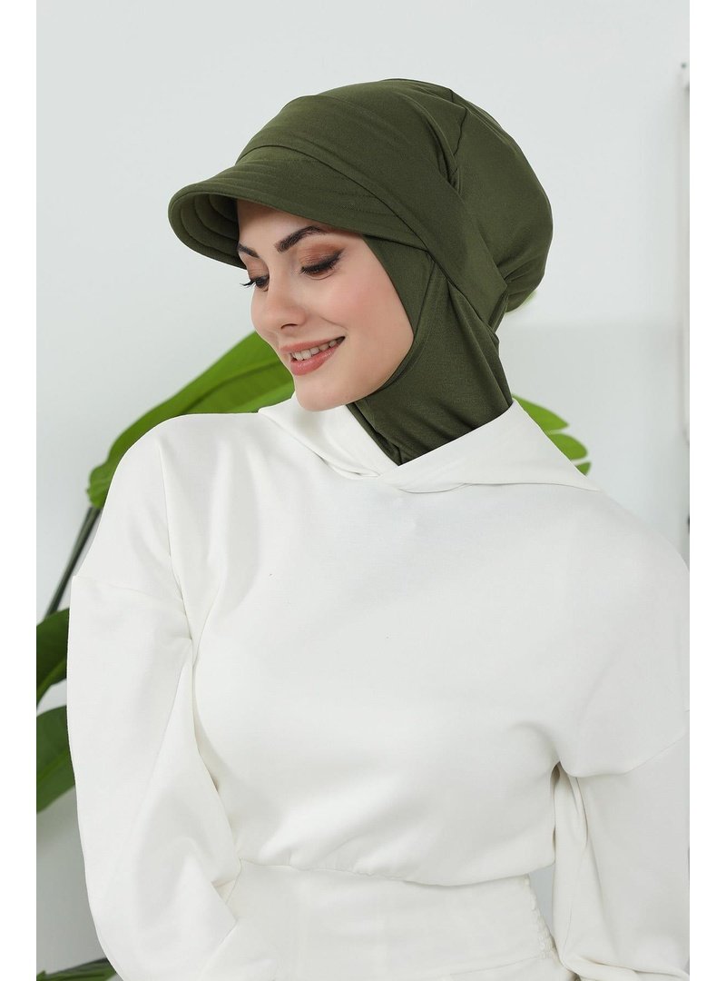 Aisha`s Design 5p Haki Türban Üzeri Siperlik Şapka,sp
