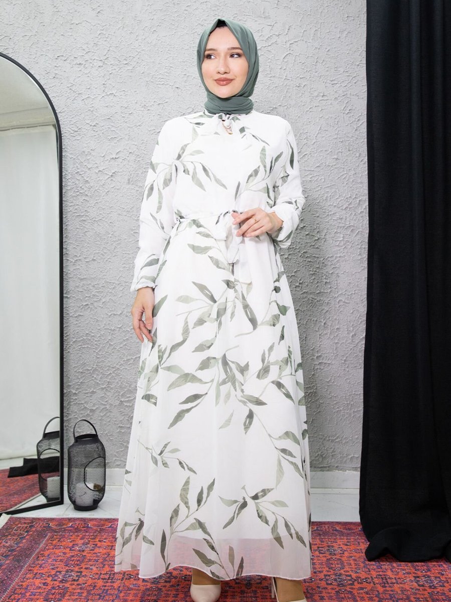 Mec Fashion Yeşil Çiçek Desenli Elbise