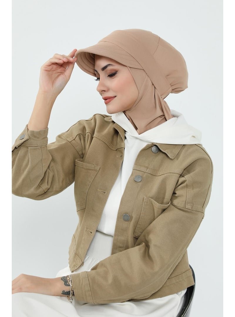 Aisha`s Design 5p Sütlü Kahve Türban Üzeri Siperlik Şapka,sp