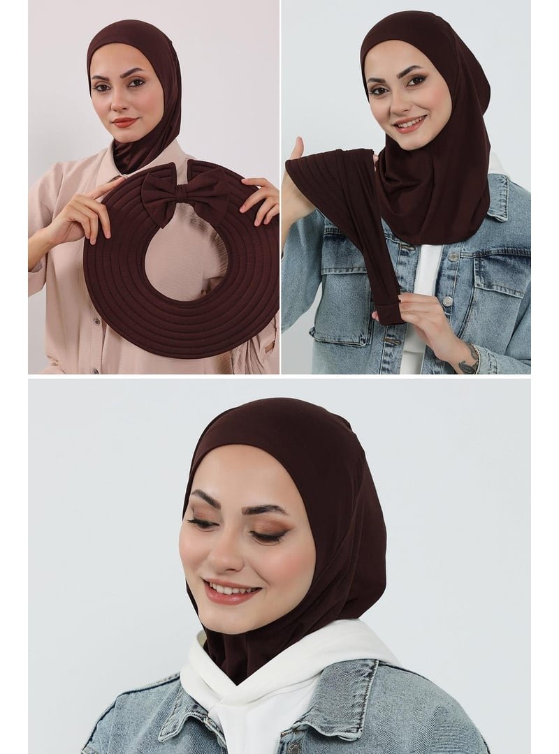 Aisha`s Design 1p Kahverengi 3'lü Tak Çık Bone,siperlik Ve Şapka Seti ,st