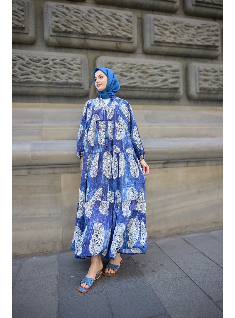 Locco Moda Lacivert Bohem Desenli Elbise