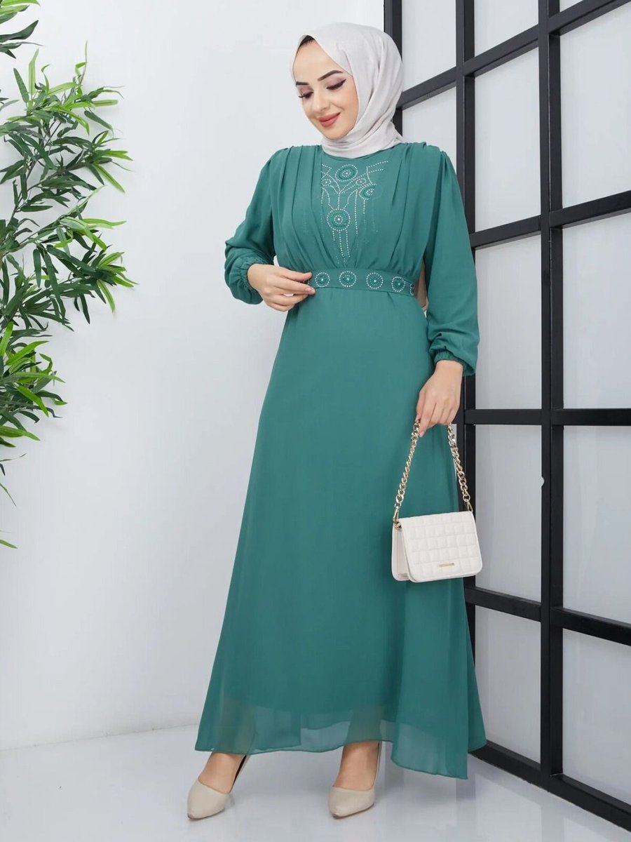 Mec Fashion Mint İnci Detaylı Elbise