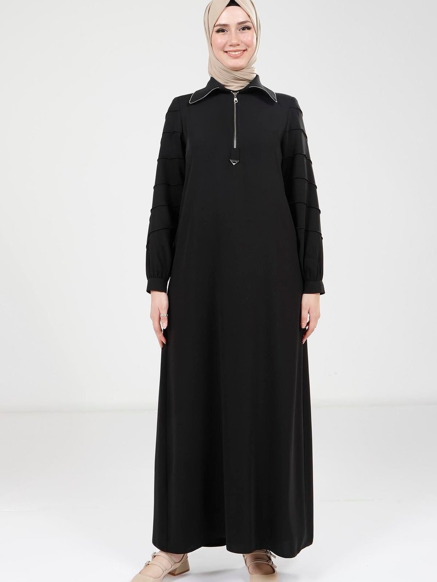 Beyza Fermuarlı Siyah Elbise 9379