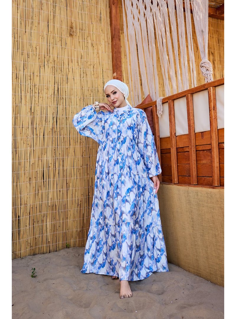 Locco Moda Mavi Fırça Desen Elbise