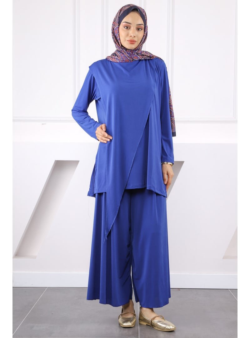 İmaj Butik Saks Mavi Ön Detaylı Sandy Tunik Pantolon Takım