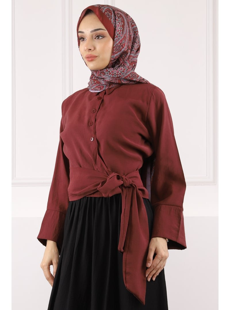 İmaj Butik Bordo Bel Bağlamalı Modal Gömlek