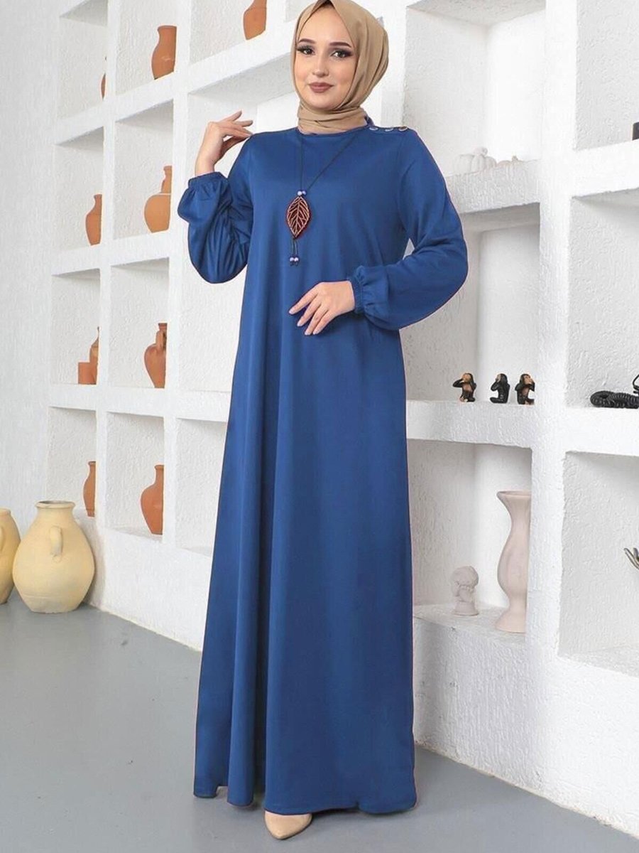 Mec Fashion İndigo Kolyeli Bisiklet Yaka Elbise