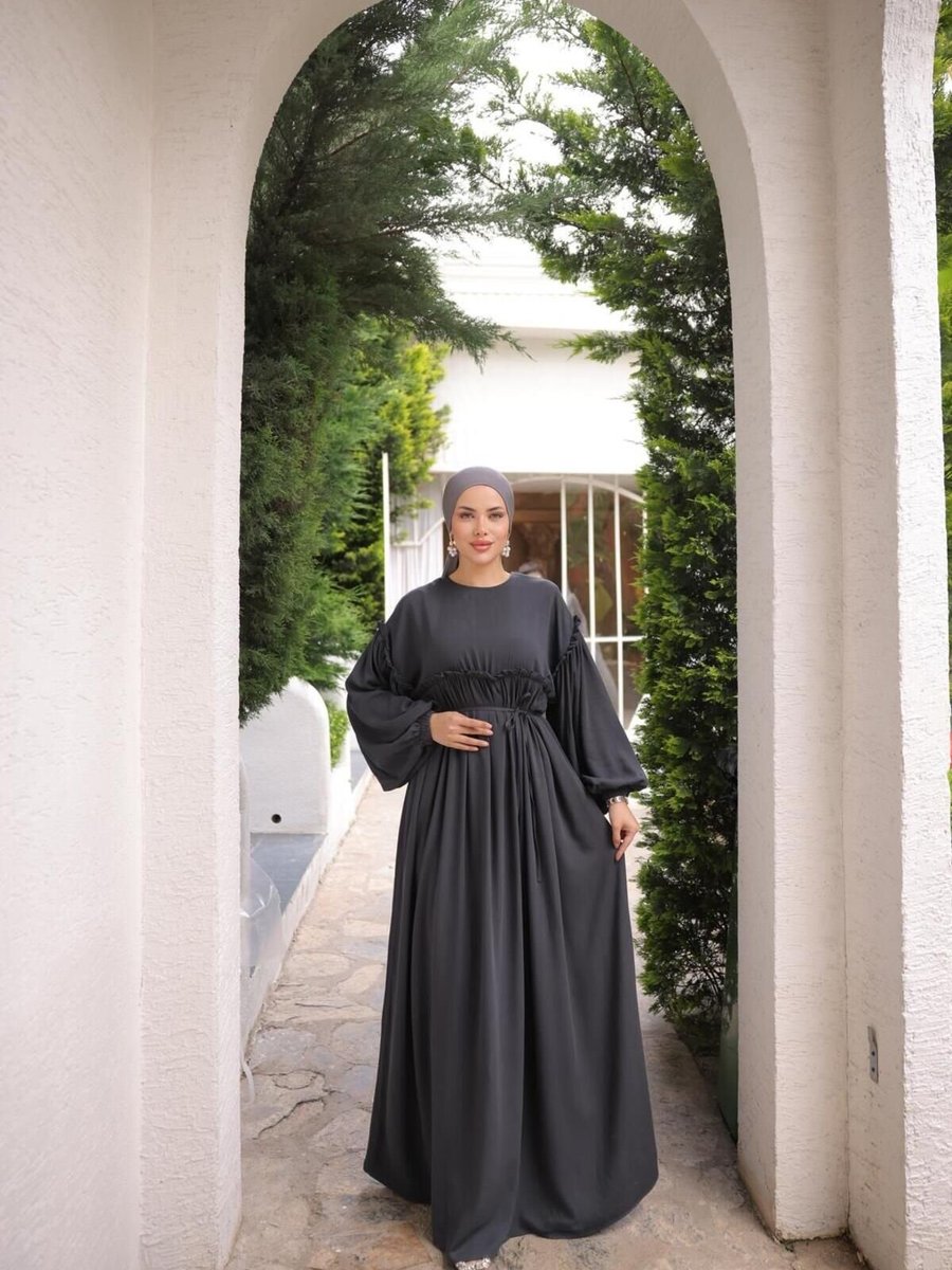 Nissra Füme Ankanoor Robalı Büzgülü Oversize Elbise