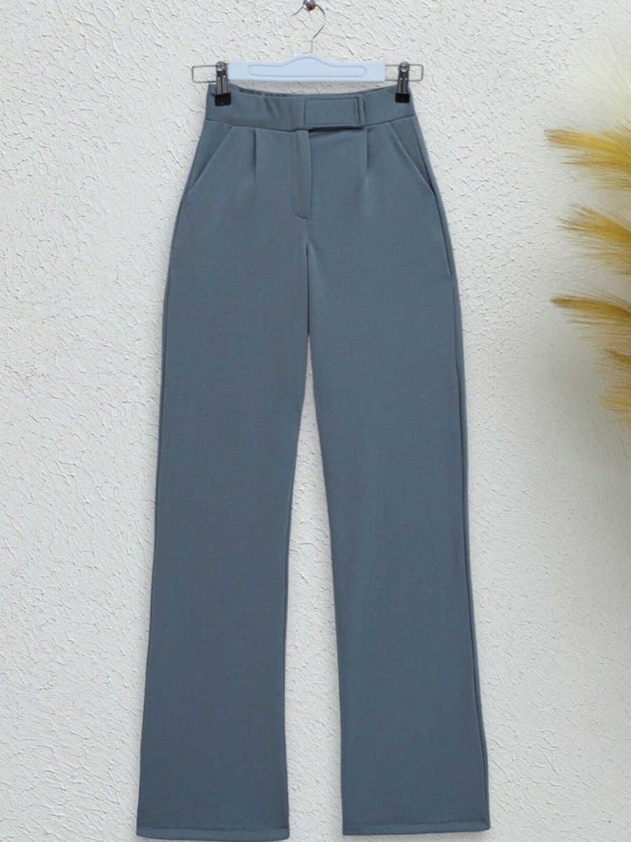 HİJABAYA Gri Beli Cırtlı Likralı Pantolon
