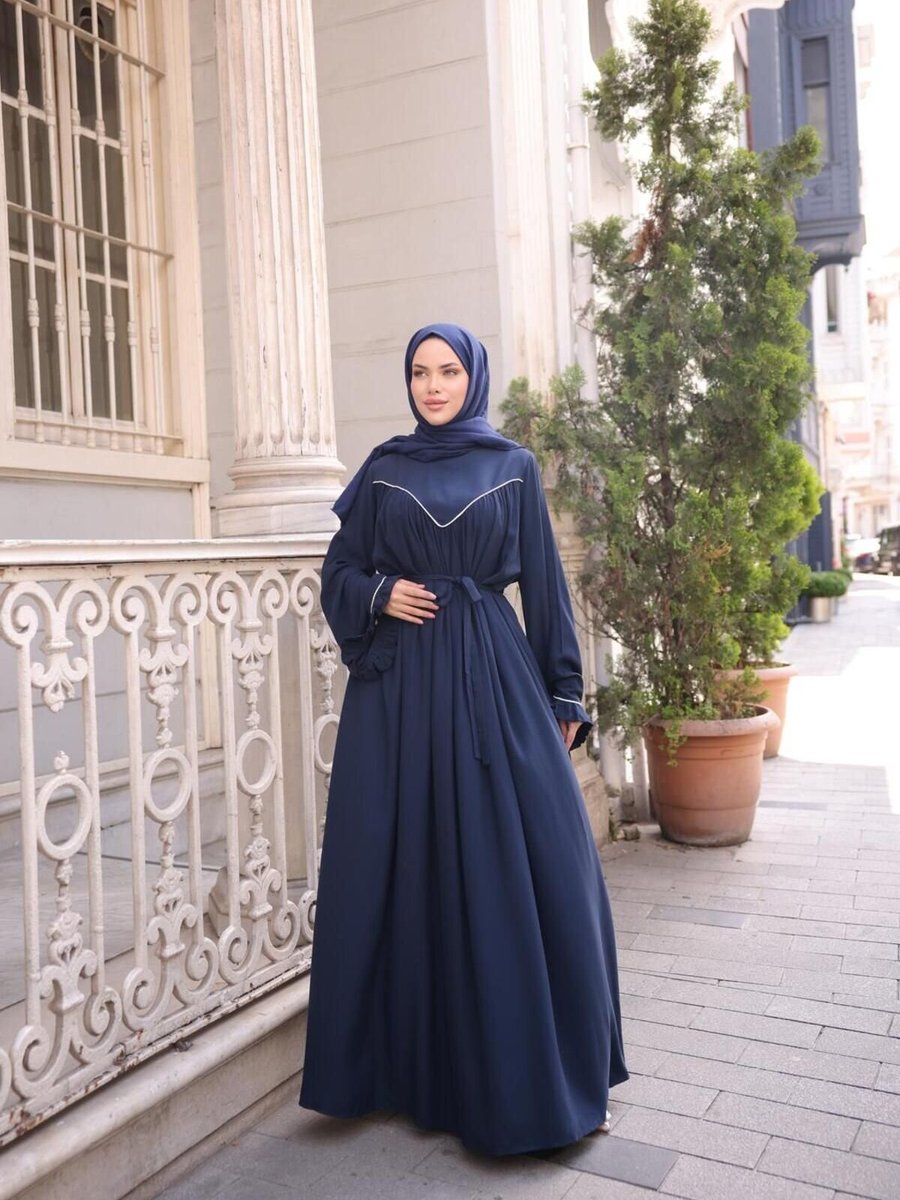 Nissra Lacivert Ankanoor V Robalı Biyeli Belmando Elbise