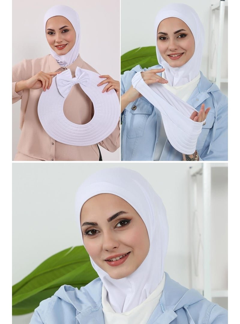 Aisha`s Design 1p Beyaz 3'lü Tak Çık Bone,siperlik Ve Şapka Seti ,st