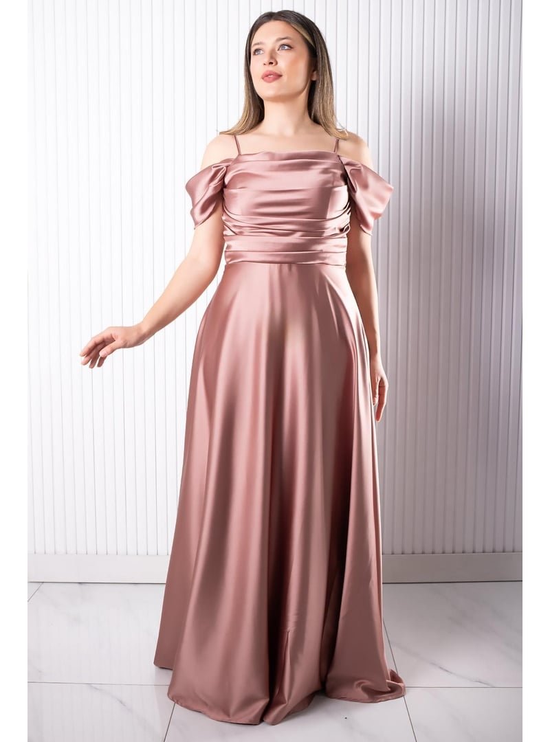 MFA Moda Askılı Saten Abiye Elbise Gül Kurusu Lila