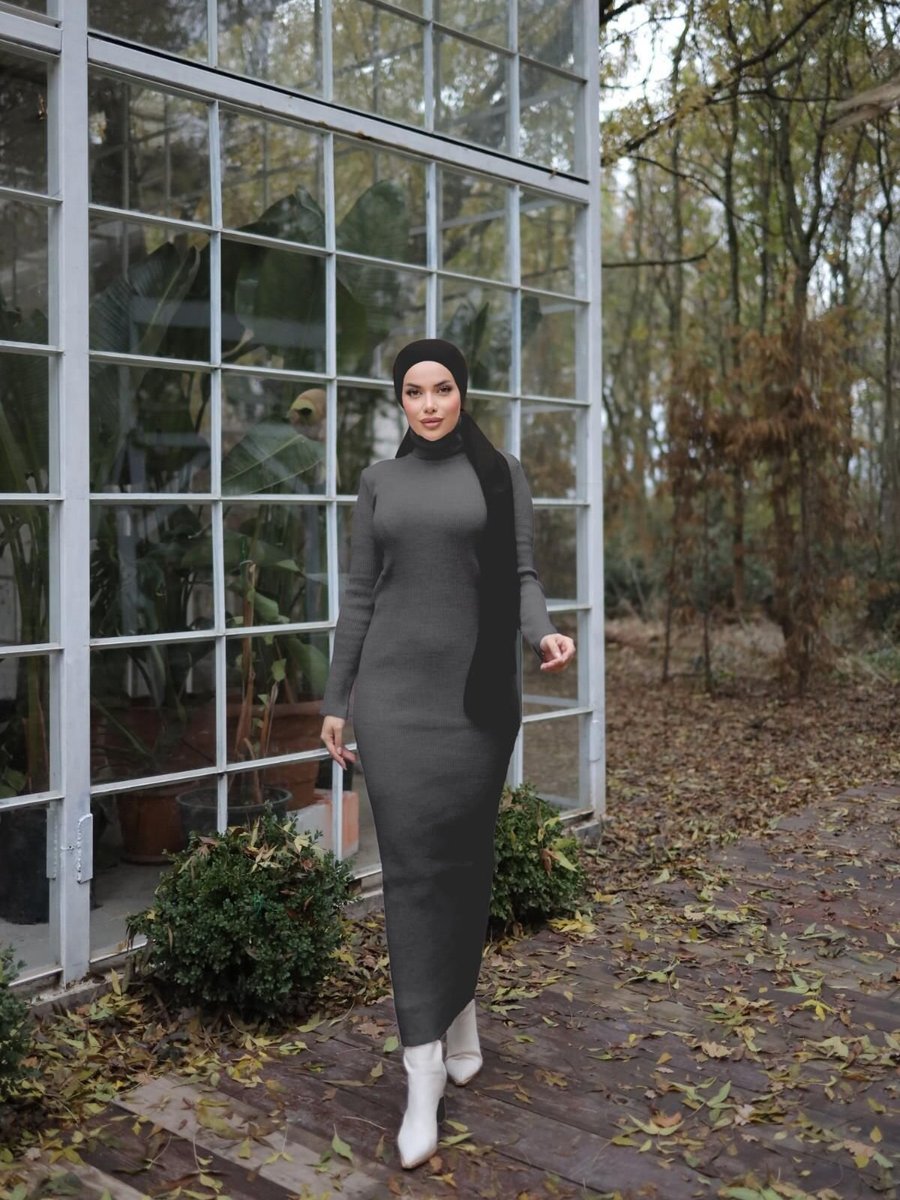 Nissra Füme Ankanoor Boğazlı Triko Elbise