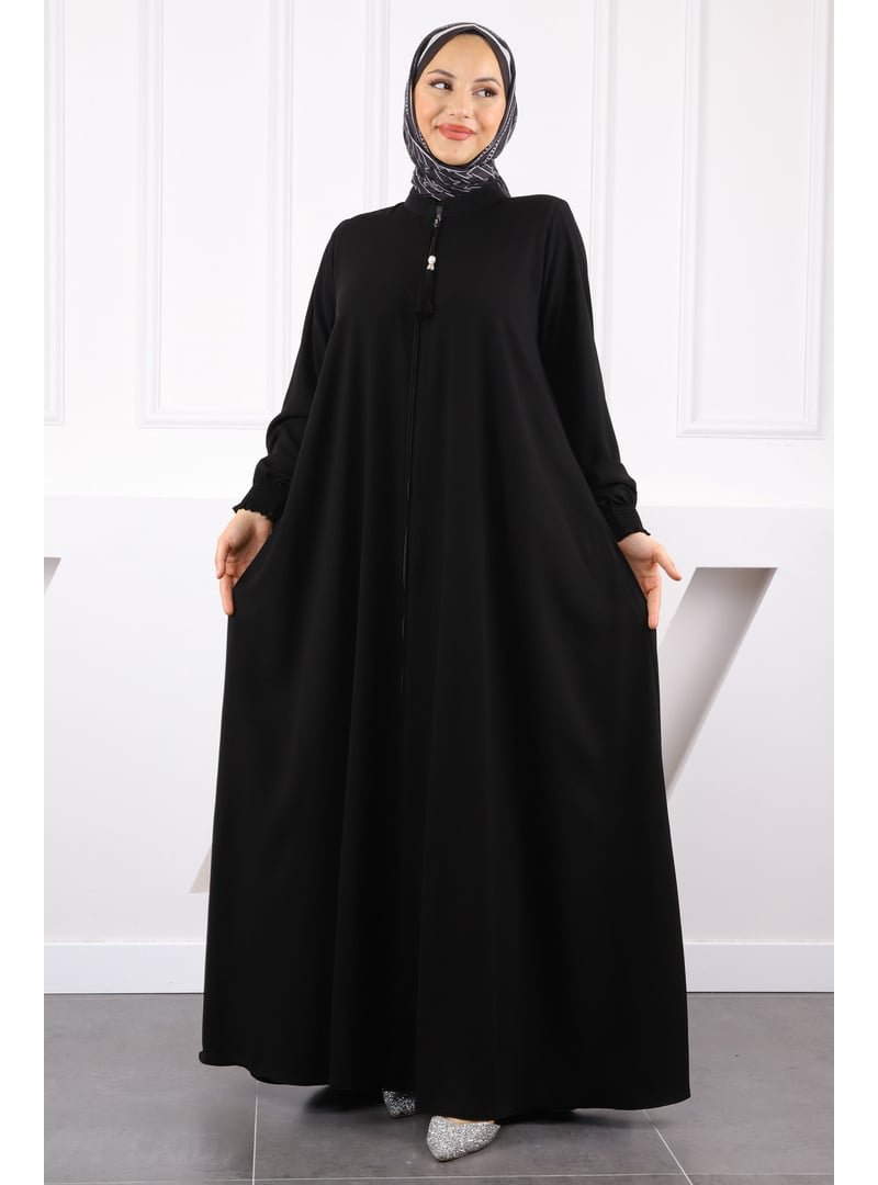 İmaj Butik Siyah Kol Lastikli Fermuarlı Ferace