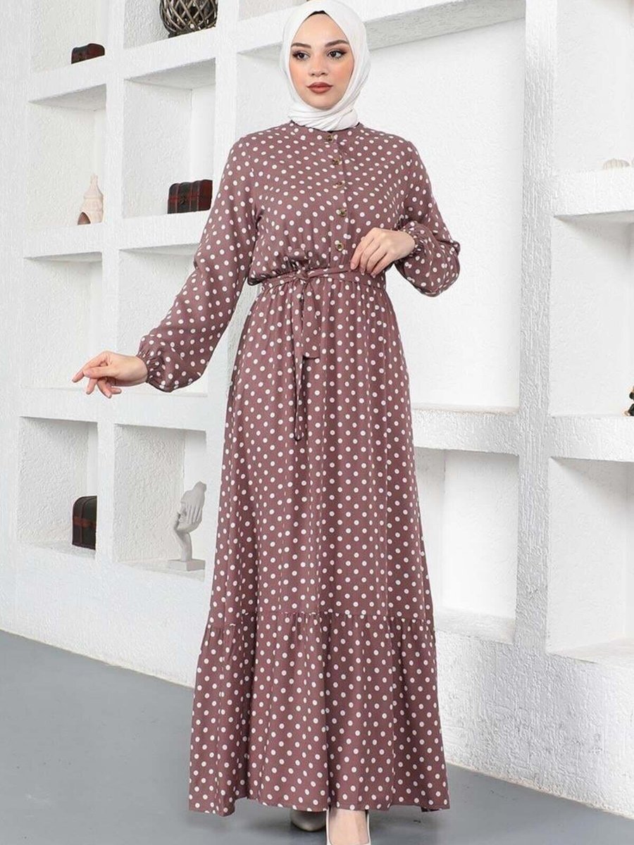 Mec Fashion Pudra Puantiye Desenli Viskon Elbise