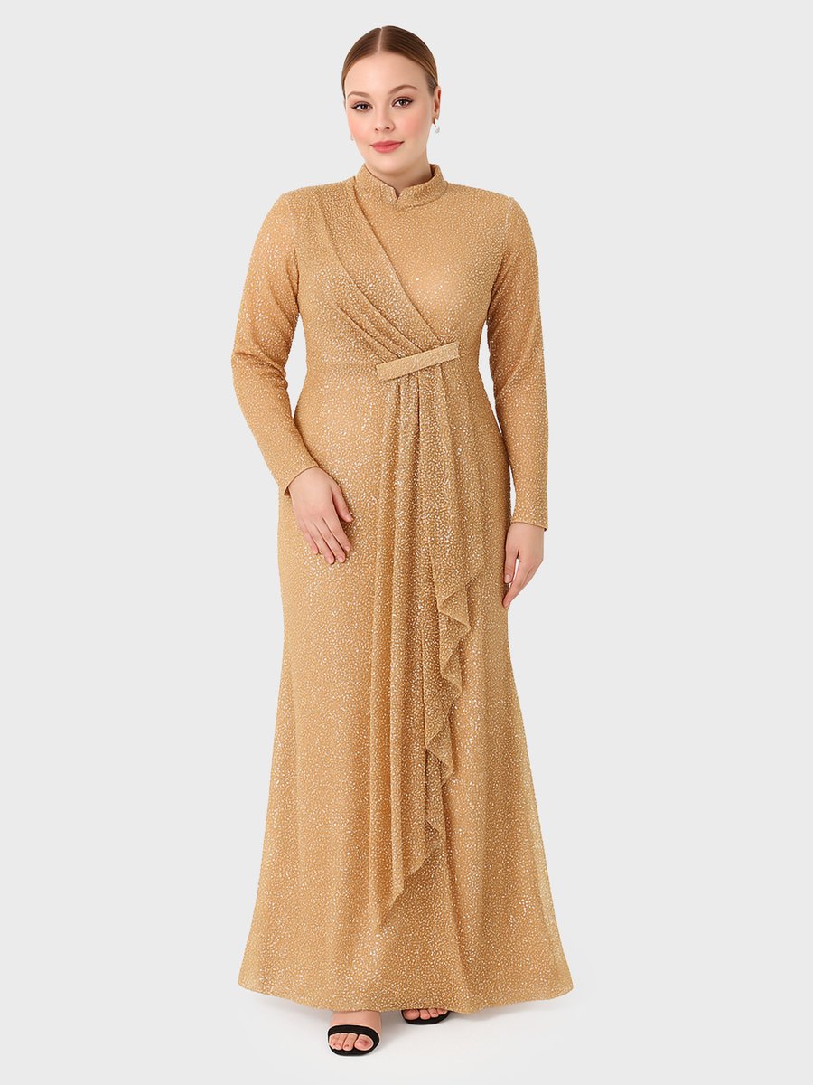 Ahunisa Gold Rengi Abiye Elbise