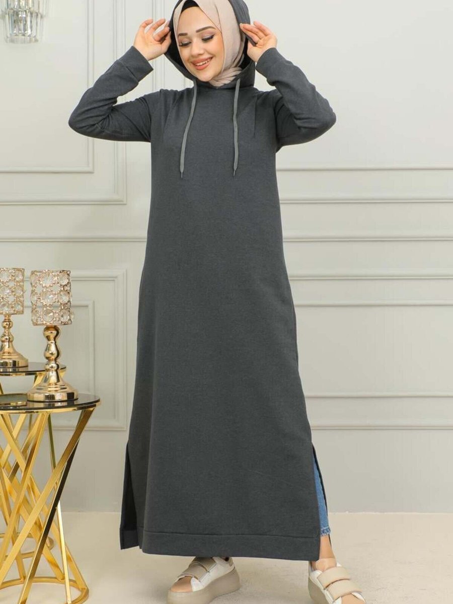 Mec Fashion Antrasit Yırtmaçlı Spor Elbise