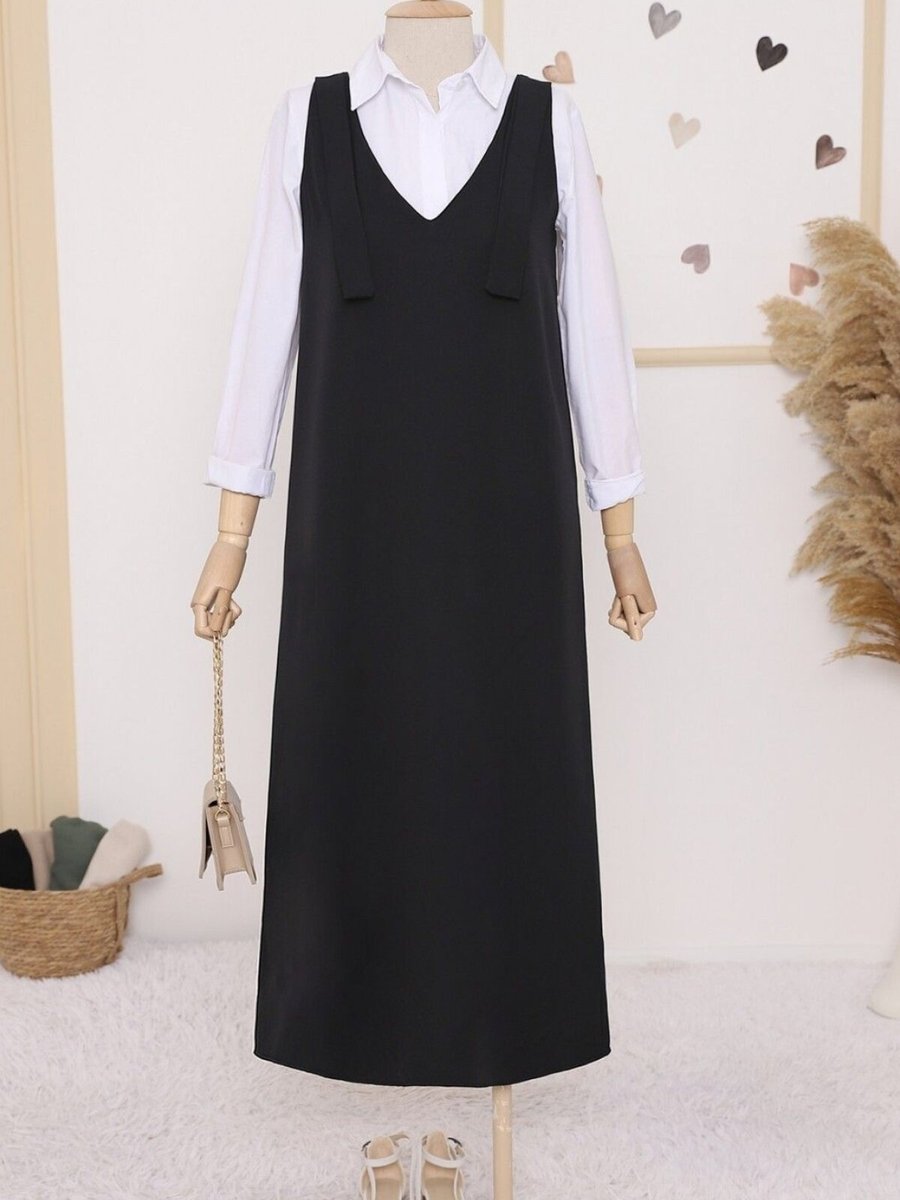 HİJABAYA Siyah Omuzları Bağlamalı Uzun Jile