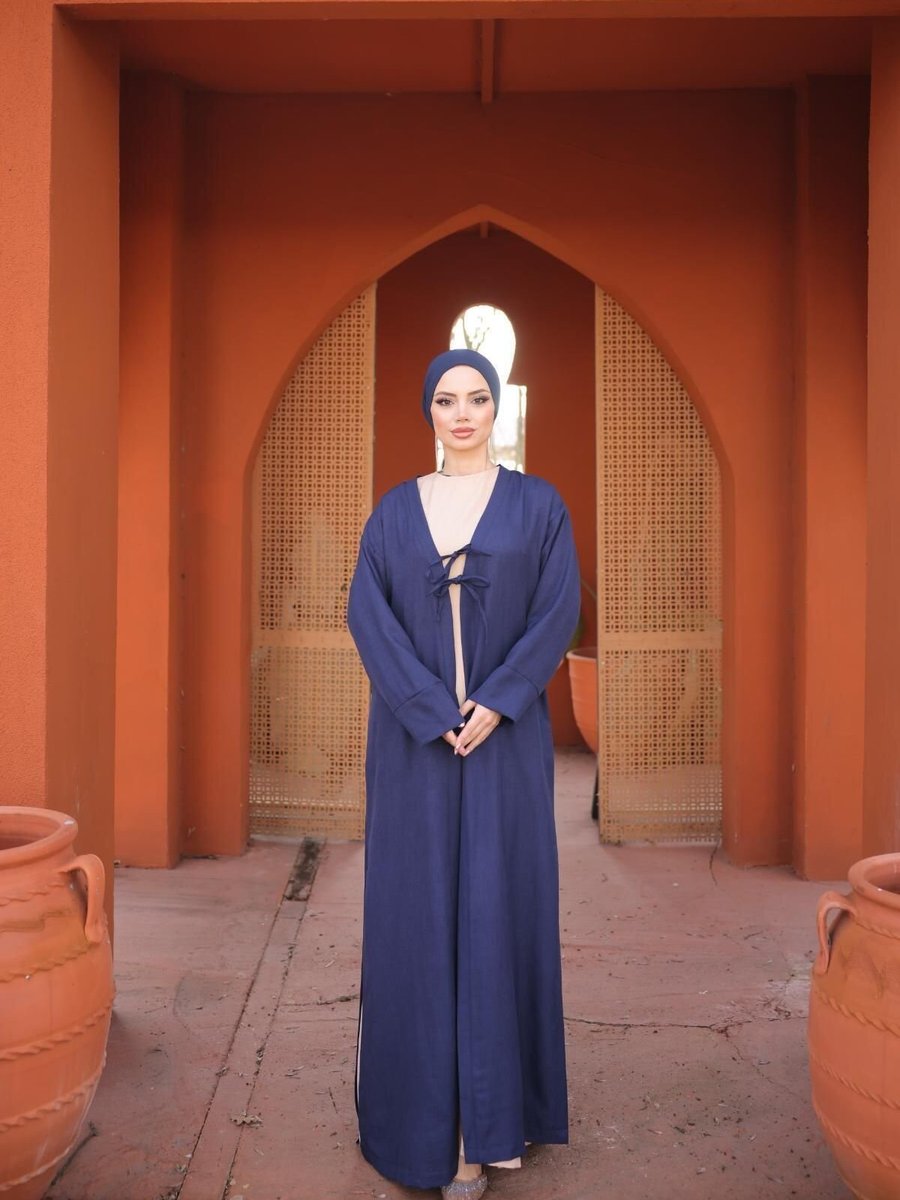 Nissra Lacivert Ankanoor 2'li Abaya Takım