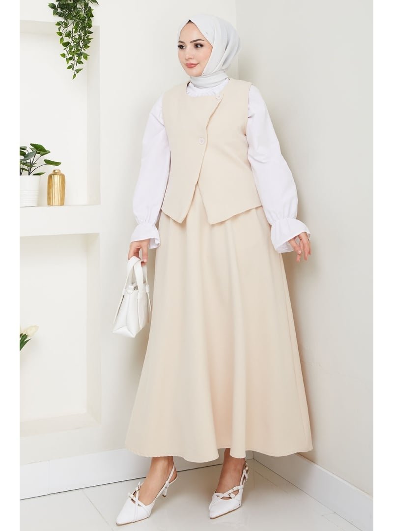 InStyle Asimetrik Yelekli İkili Takım Taş