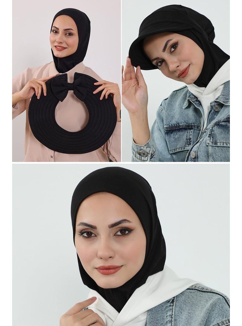 Aisha`s Design 1p Siyah 3'lü Tak Çık Bone,siperlik Ve Şapka Seti ,st