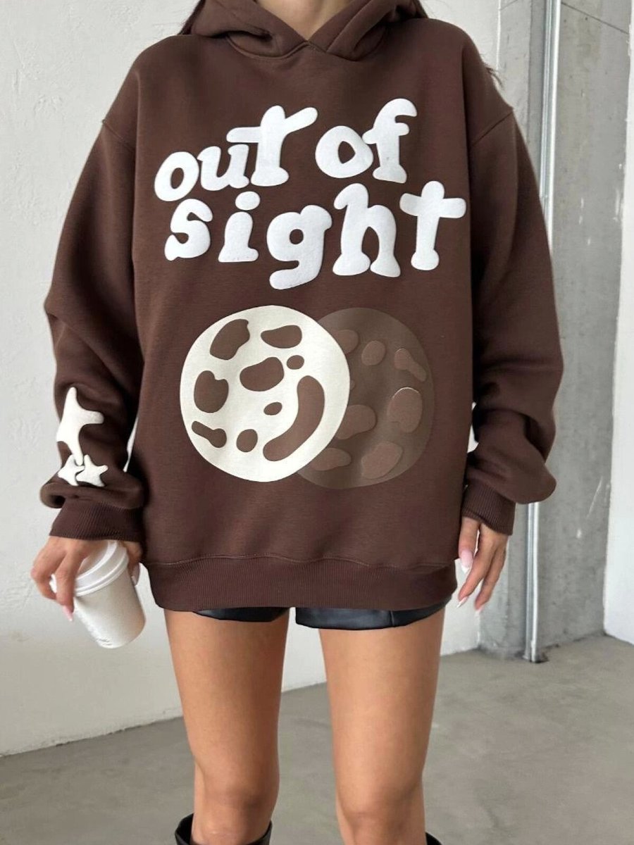 Özer&Hermin Kahve İplik Şardonlu Oversize Compact Out Of Baskılı Sweat