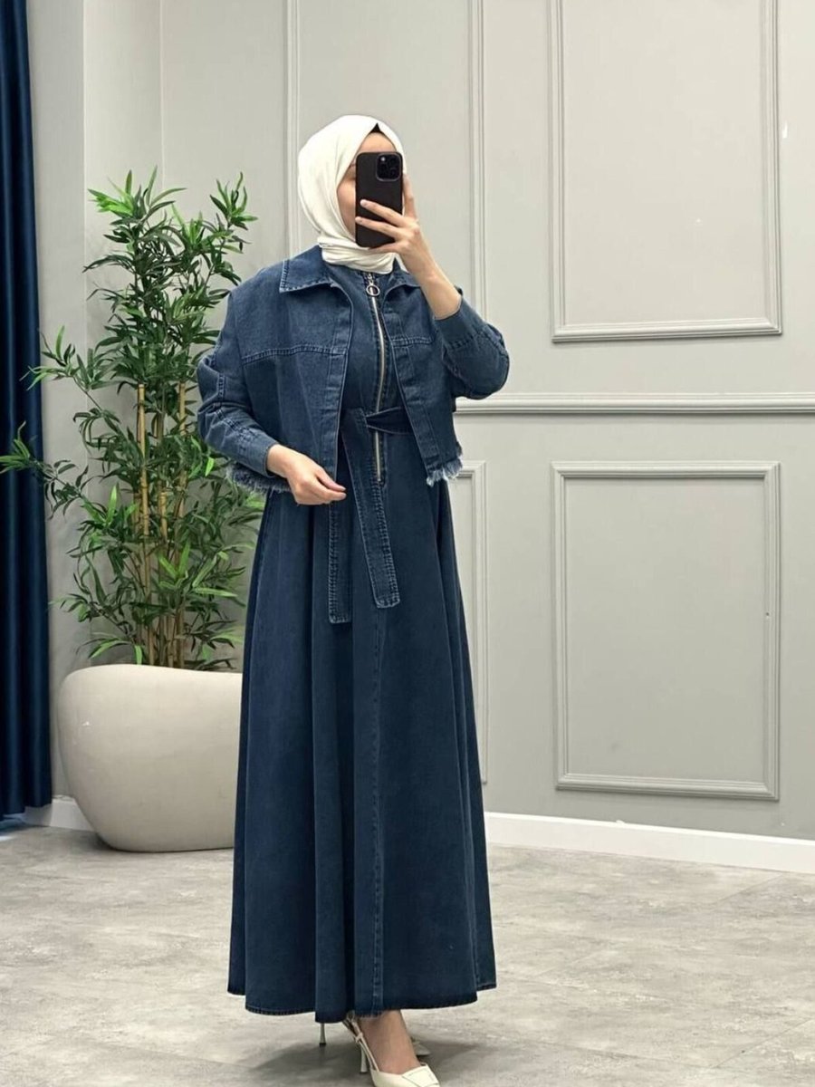 OlaLady Lacivert Altı Püsküllü Ceketli Jıle Ceket Denim Kot İkili Takım