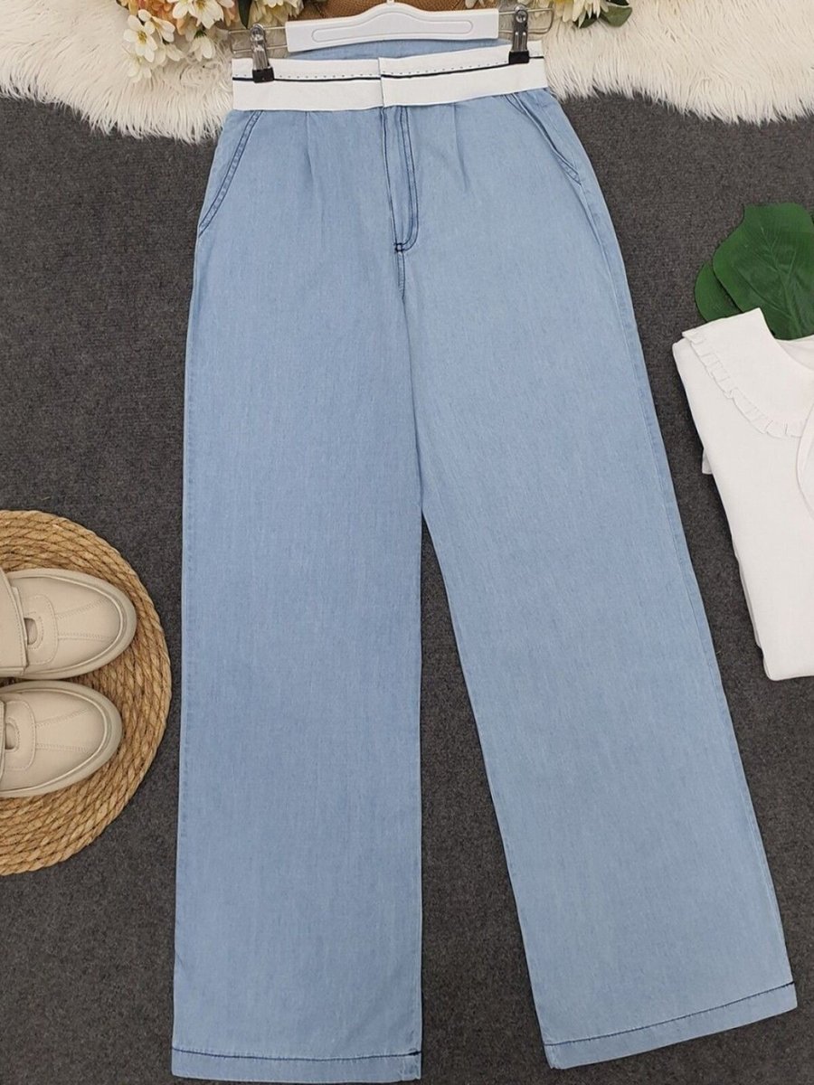 HİJABAYA Açık Mavi Beli Kancalı Kemer Detaylı İnce Kot Pantolon