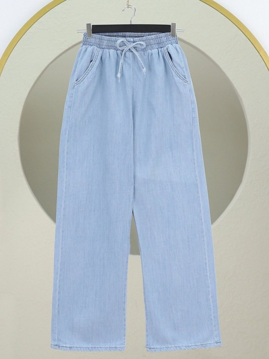 HİJABAYA Bebe Mavi Beli Lastikli Cepli Bol Paça Kot Pantolon