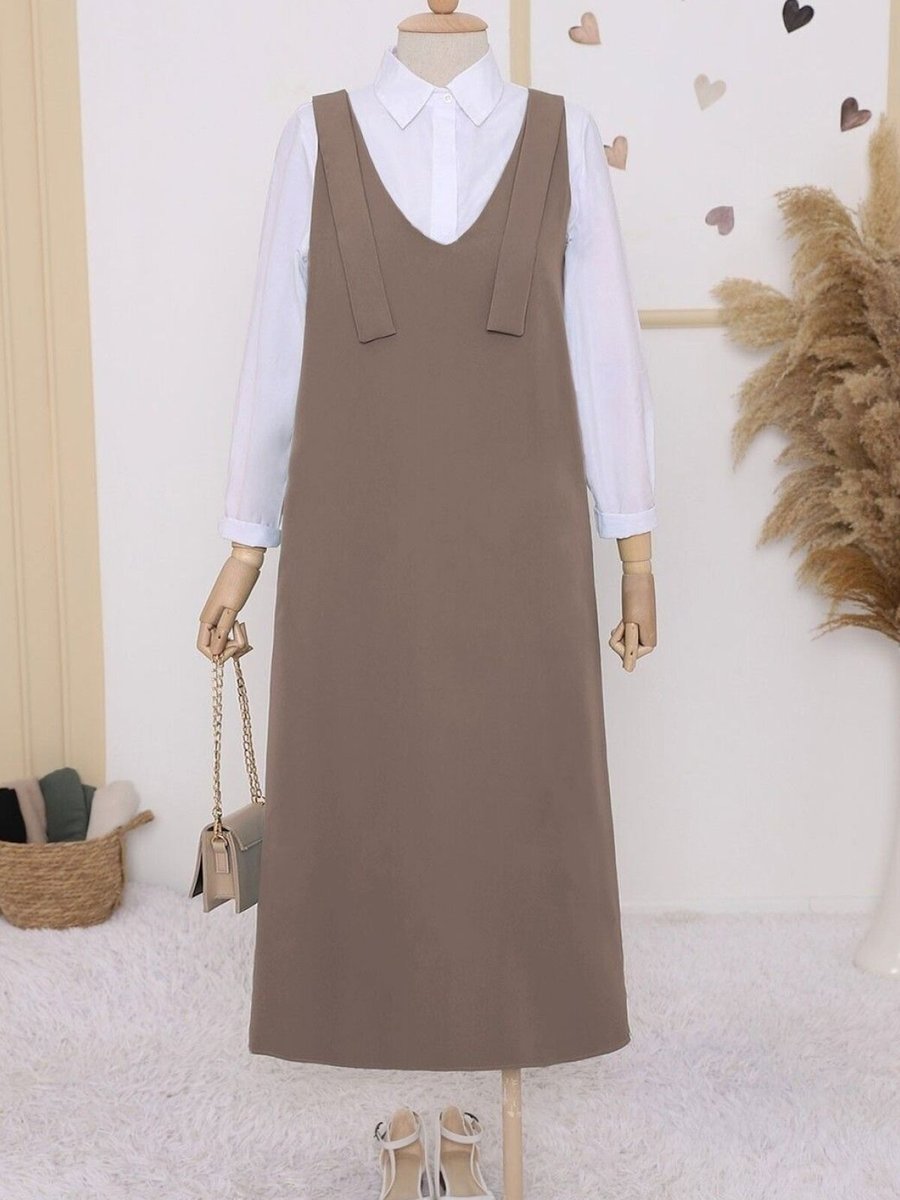 HİJABAYA Açık Kahve Omuzları Bağlamalı Uzun Jile