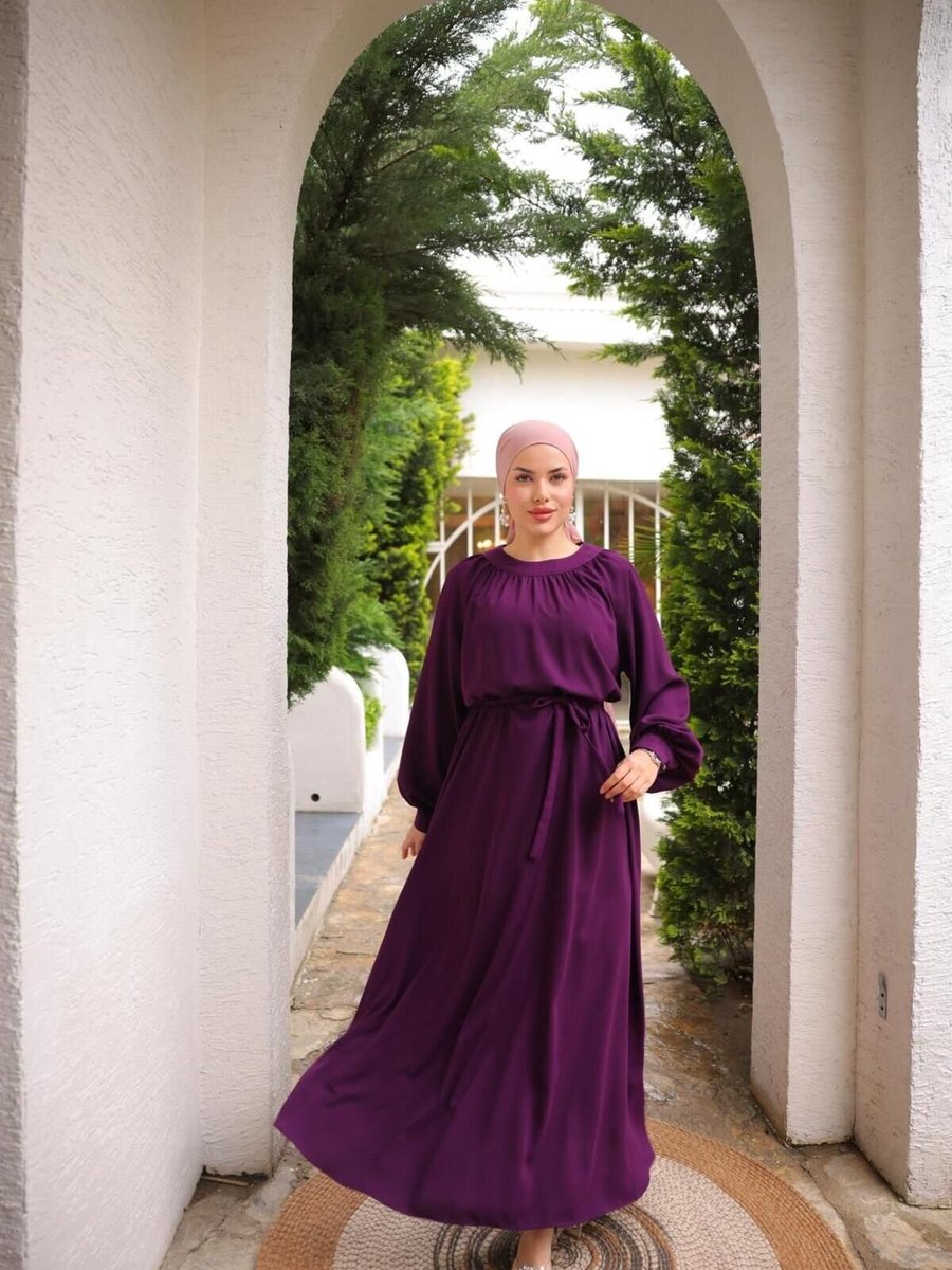 Nissra Mürdüm Ankanoor Reglan Kollu Büzgü Yaka Elbise