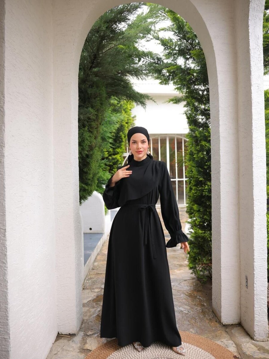 Nissra Siyah Ankanoor Anvelop Detaylı Abiye Elbise