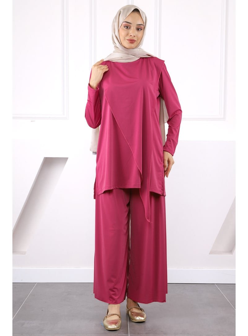 İmaj Butik Fuşya Ön Detaylı Sandy Tunik Pantolon Takım
