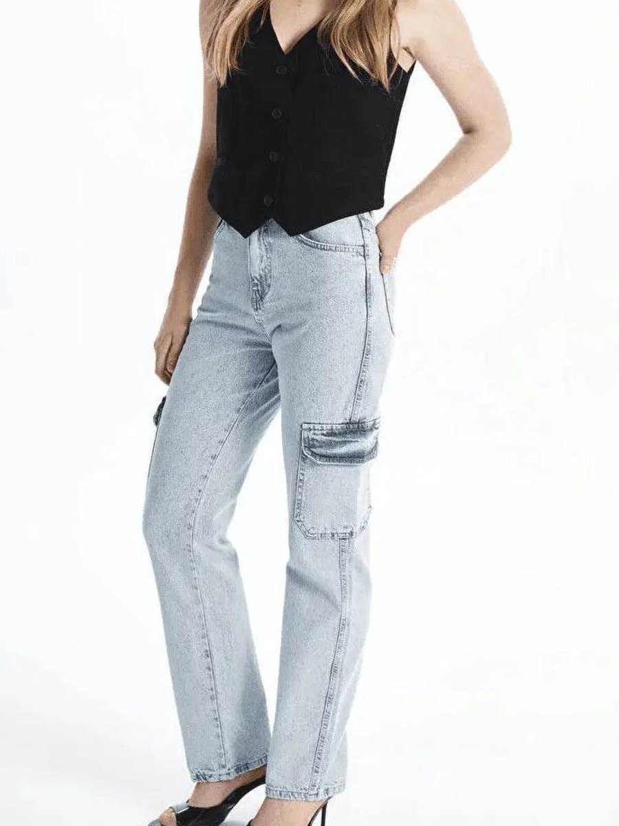Özer&Hermin Mavi Kargo Cep Kar Yıkama Jeans Pantolon