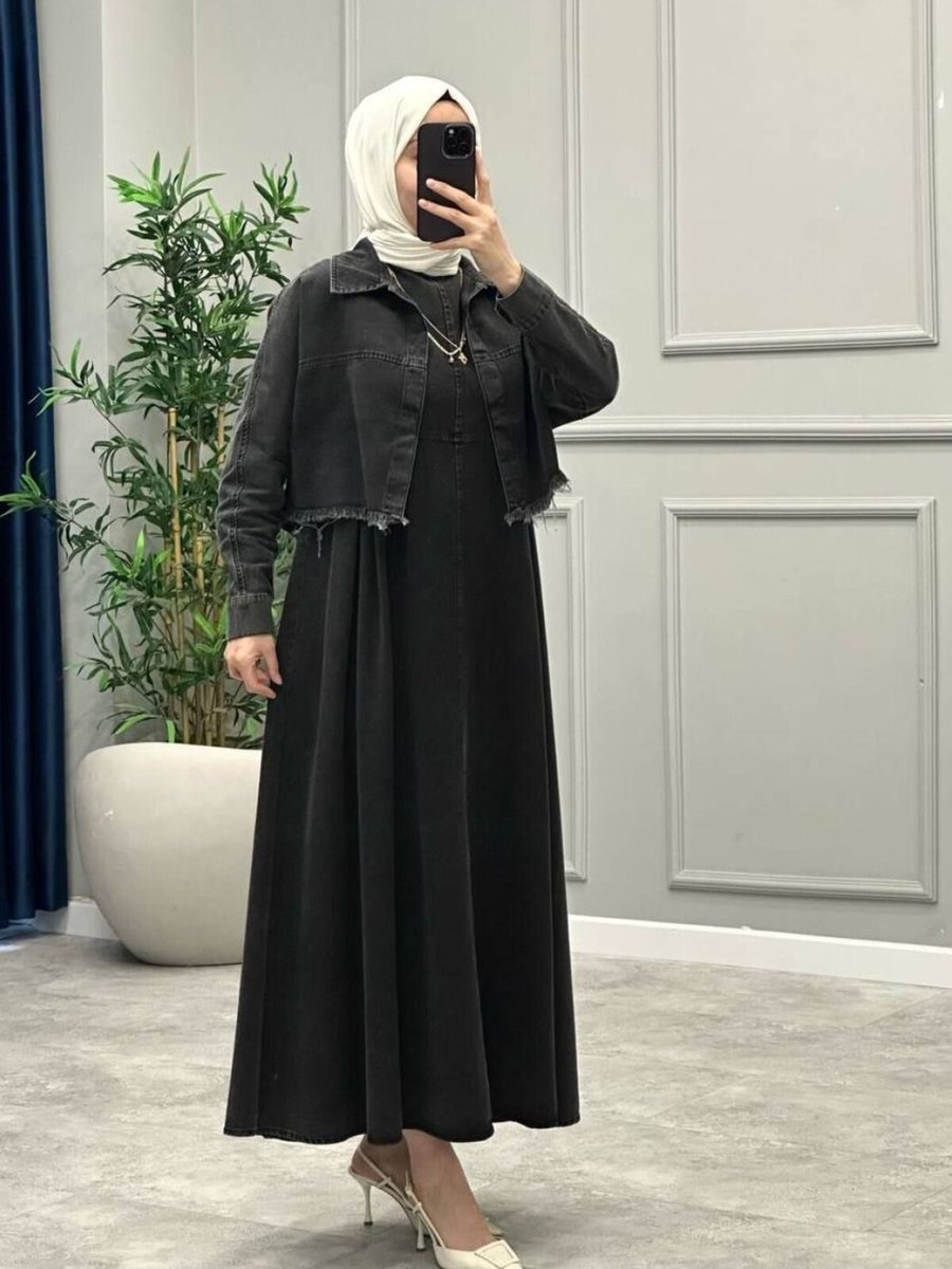 OlaLady Siyah Altı Püsküllü Ceketli Jıle Ceket Denim Kot İkili Takım