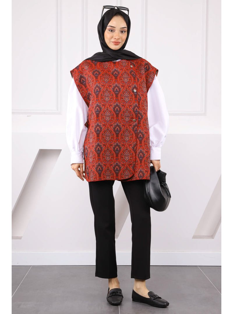 İmaj Butik Kırmızı Etnik Desenli Yelek
