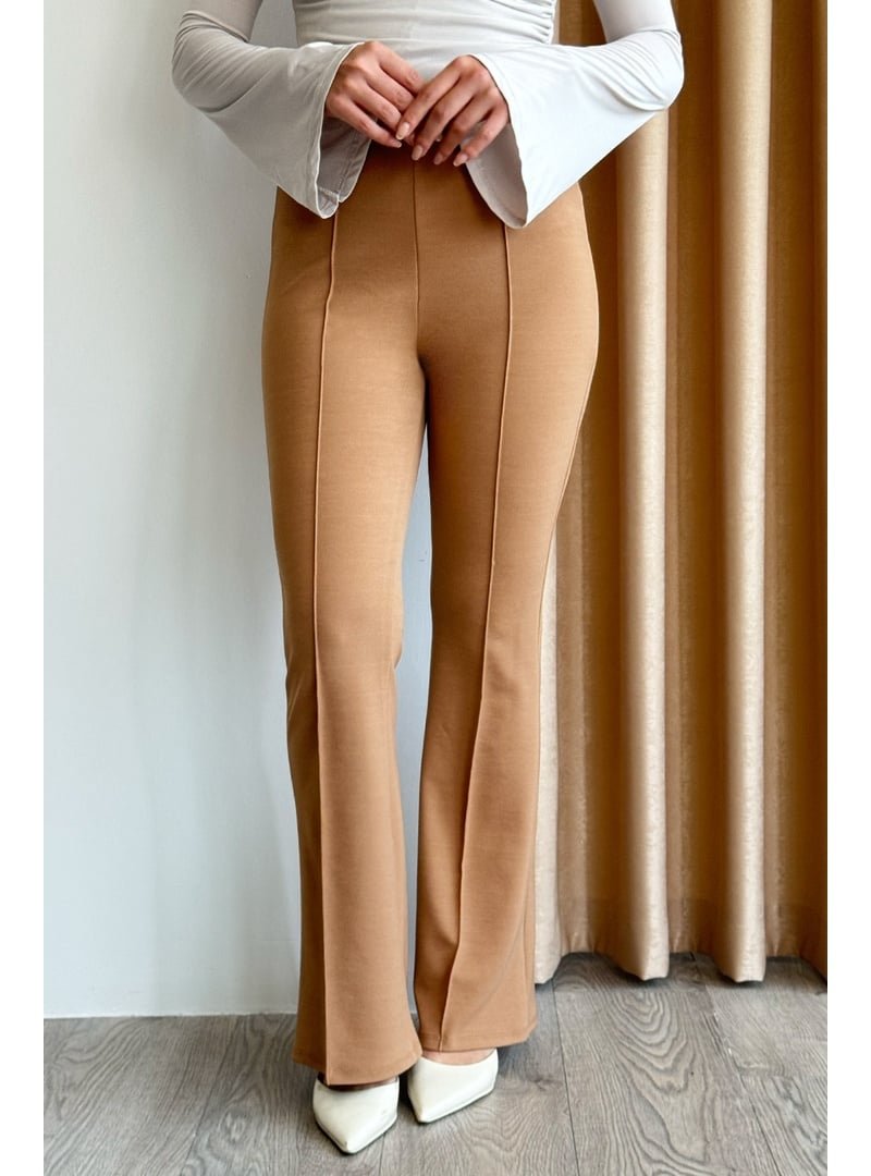 InStyle Yüksek Bel İspanyol Paça Camel Palazzo Pantolon