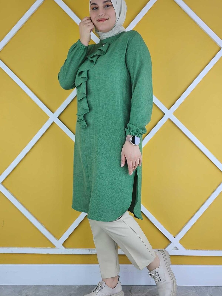 PYS Benetton Robası Fırfır Detay Ve Önü Düğmeli Tunik