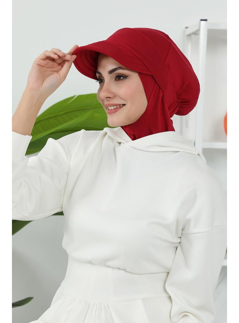 Aisha`s Design Bordo Çıkarılabilir Siperlikli Bone,türban,b