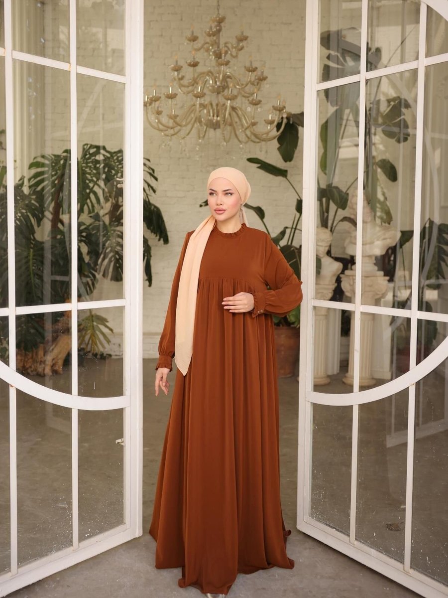 Nissra Kahverengi Ankanoor Fırfırlı Robalı Elbise