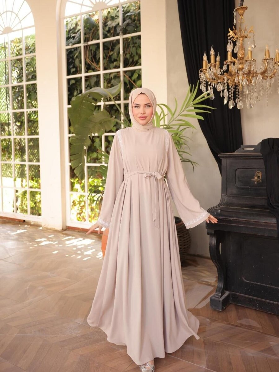 Nissra Bej Ankanoor Abaya Kol Nakışlı Medine İpeği Abiye Elbise