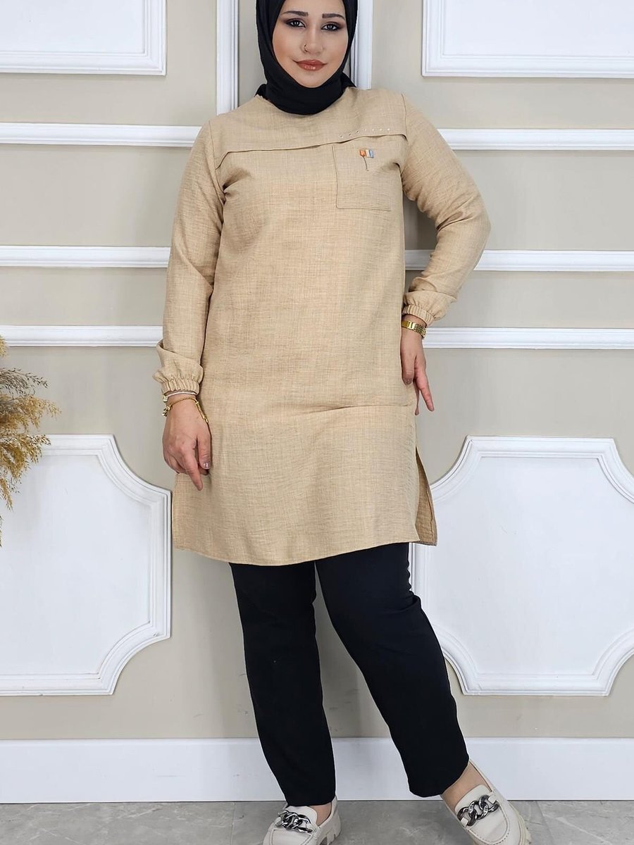 MYSTİL Bej Aller Ve Taş Detaylı Tunik