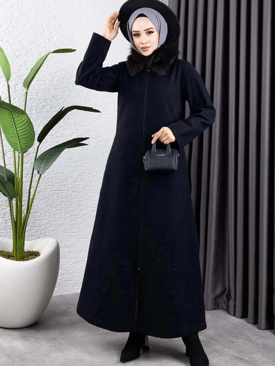 Mec Fashion Lacivert Yakası Kaşe Kaban