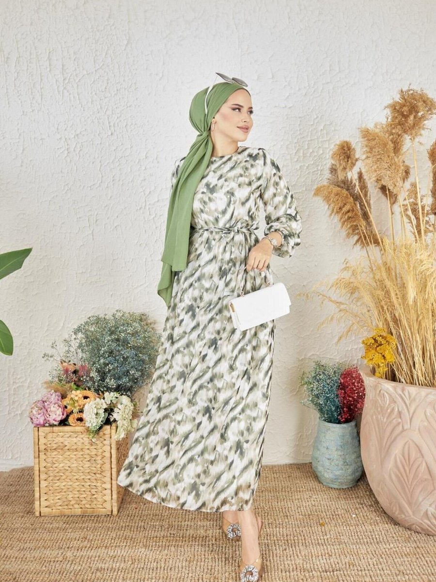 Nissra Haki Ankanoor Zebra Desenli Şifon Elbise